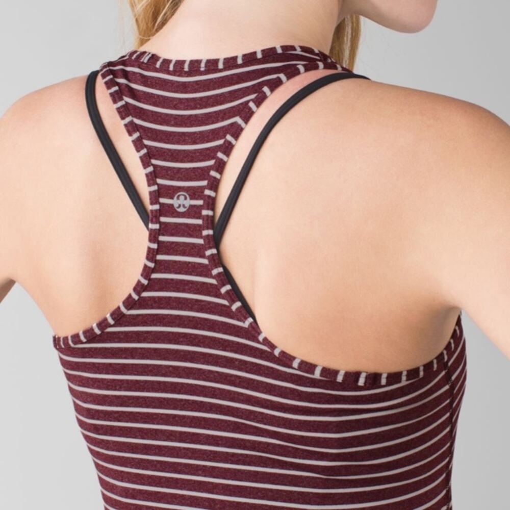 Lululemon Cool Racerback West2east Stripe Heathered Bordeaux Drama Tank Top Sz 2 - Picture 2 of 9